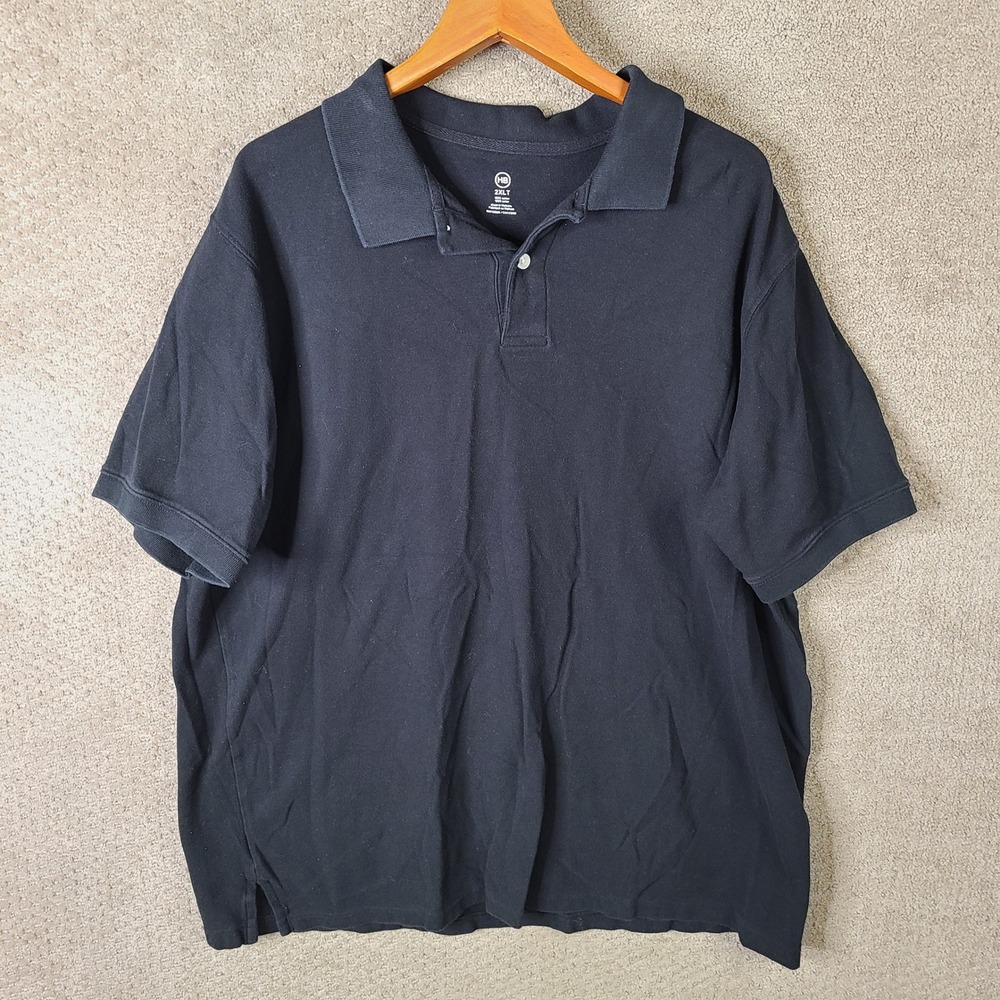 Harbor Bay Shirt Mens 2XLT Black Polo Short Sleeve Cotton Casual